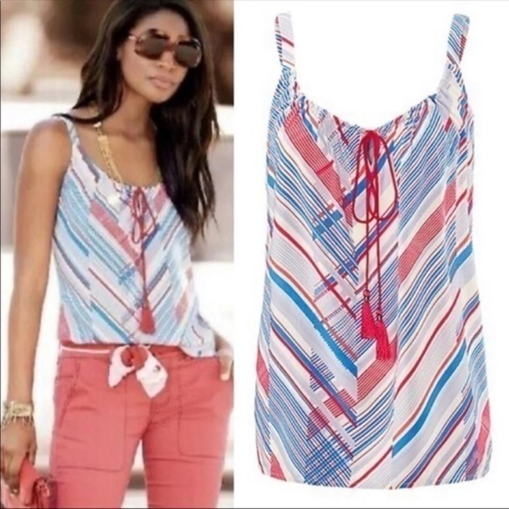 𝅺Cabi Red/Ivory #5230 Striped Cami Tank Top Size S